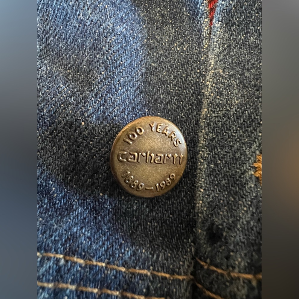 Vintage Carhartt Denim Jacket JF878 Men Buffalo Plaid Lined 100 Year USA - Picture 5 of 9